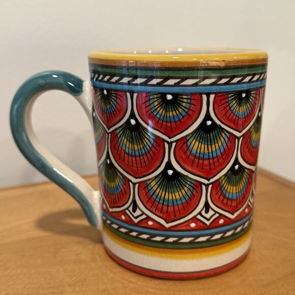 Sberna Deruta Italian Ceramic Mug Geometric Peacock Red Hand Made Pottery Mug - Picture 6 of 7